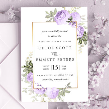 Light Purple Rose Rustic Floral Wedding Invitation by Celebrais at Zazzle