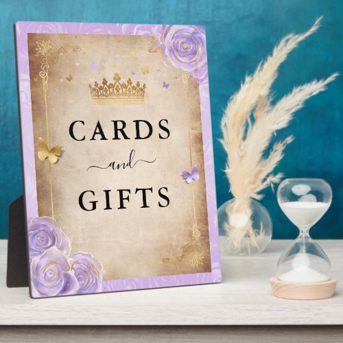 Light Purple Roses Gold Crown Cards and Gifts Sign Plaque