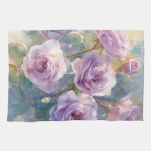 Light Purple Roses Impressionistic Flowers Kitchen Towel