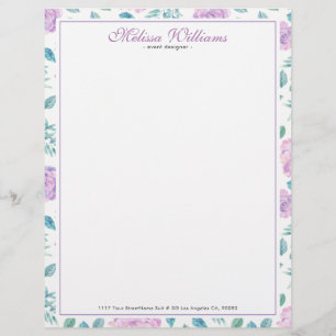 Light Purple Roses Pattern Letterhead