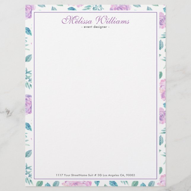 Light Purple Roses Pattern Letterhead (Front)