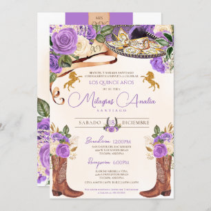 Light Purple Roses Western Charro Quinceañera Invitation