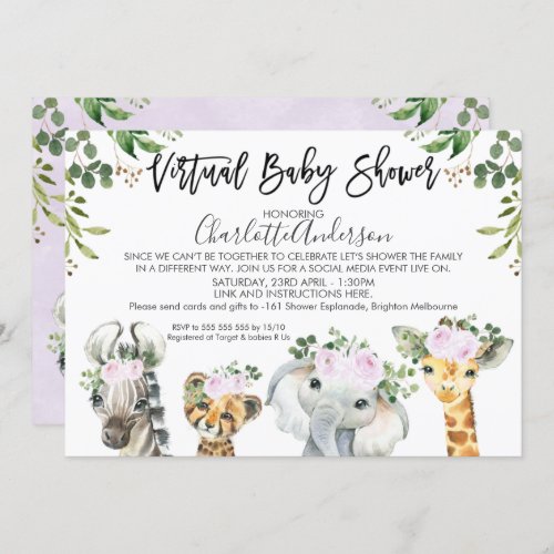 Light Purple Safari Virtual Baby Shower Invitation