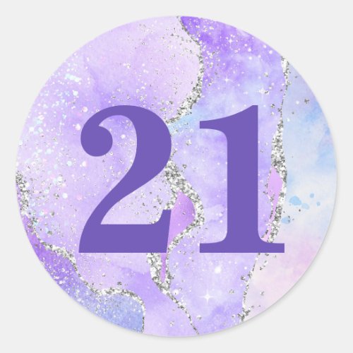 Light Purple  Silver Faux Glitter Agate Birthday Classic Round Sticker