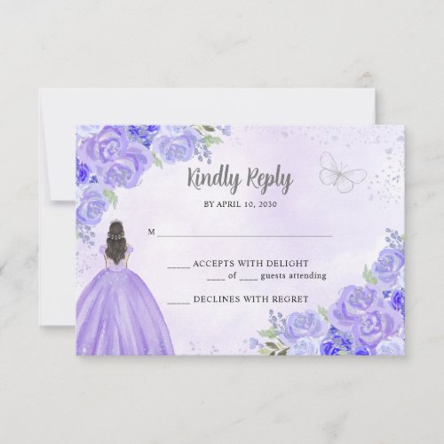 Light Purple Silver Floral Princess Quinceaera RSVP Card