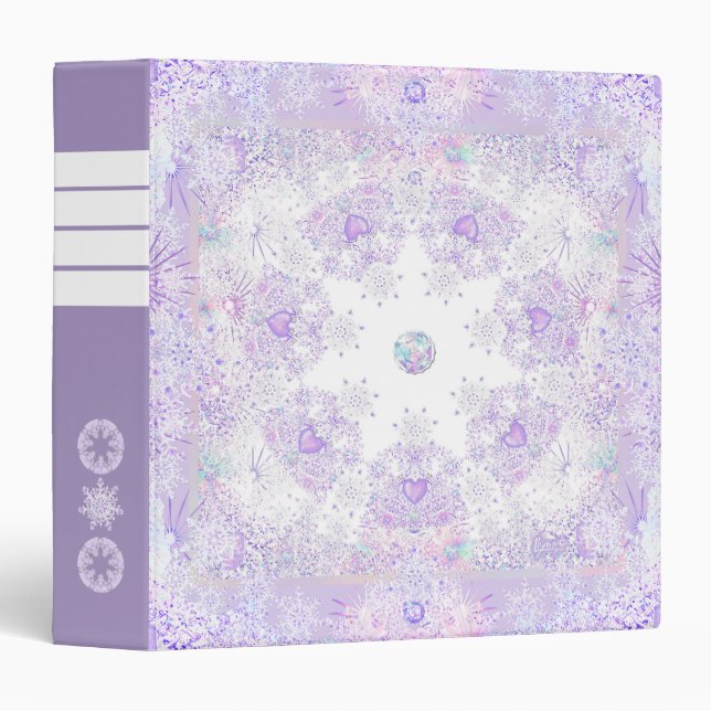 light purple snowflake & glittering heart 3 ring binder (Front/Spine)