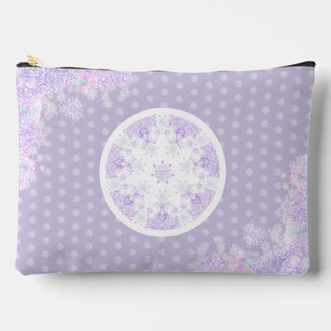 light purple snowflake & glittering heart accessory pouch (Front)