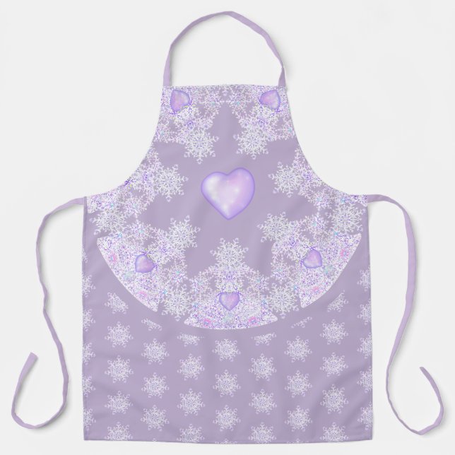 light purple snowflake & glittering heart apron (Front)