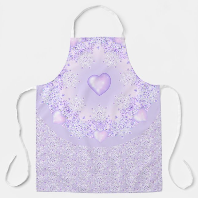 light purple snowflake & glittering heart apron (Front)