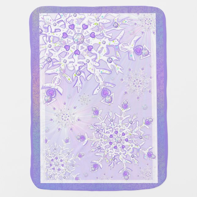 light purple snowflake & glittering heart baby blanket (Front)