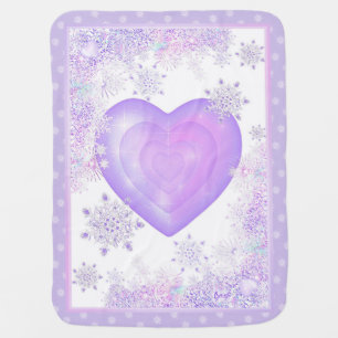 light purple snowflake & glittering heart baby blanket