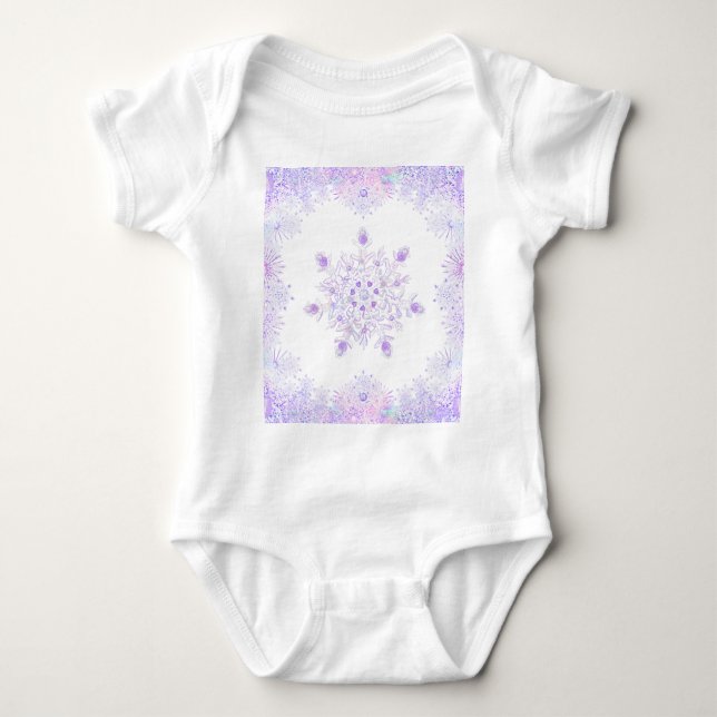 light purple snowflake & glittering heart baby bodysuit (Front)