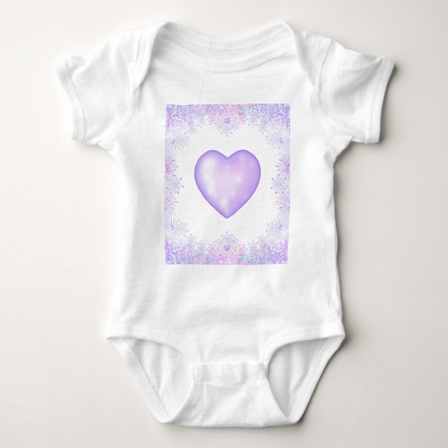 light purple snowflake & glittering heart baby bodysuit (Front)