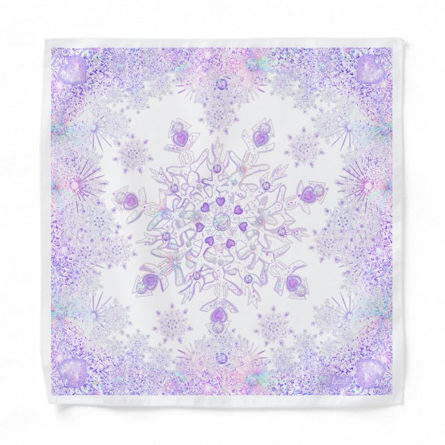 light purple snowflake & glittering heart bandana (Front)
