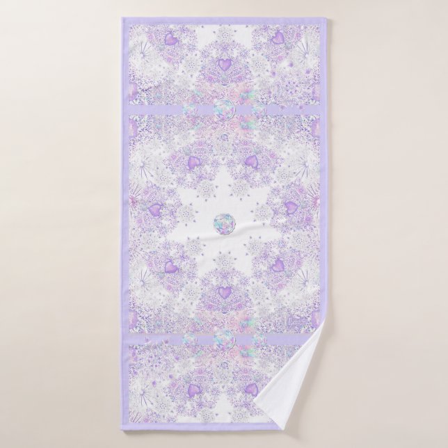light purple snowflake & glittering heart bath towel (Bath Towel)