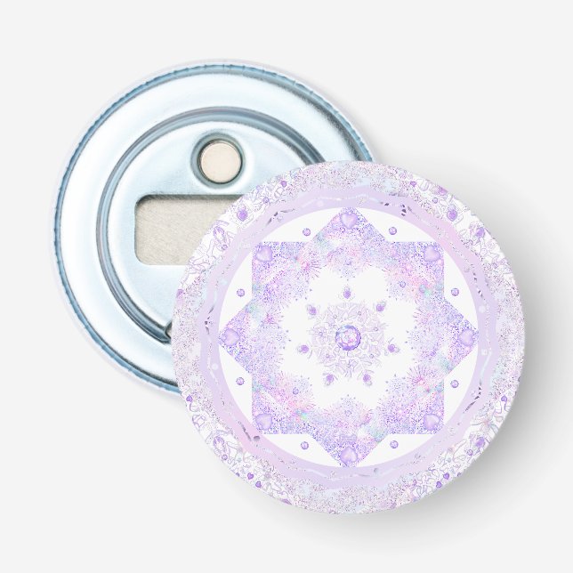 light purple snowflake & glittering heart bottle opener (Front)