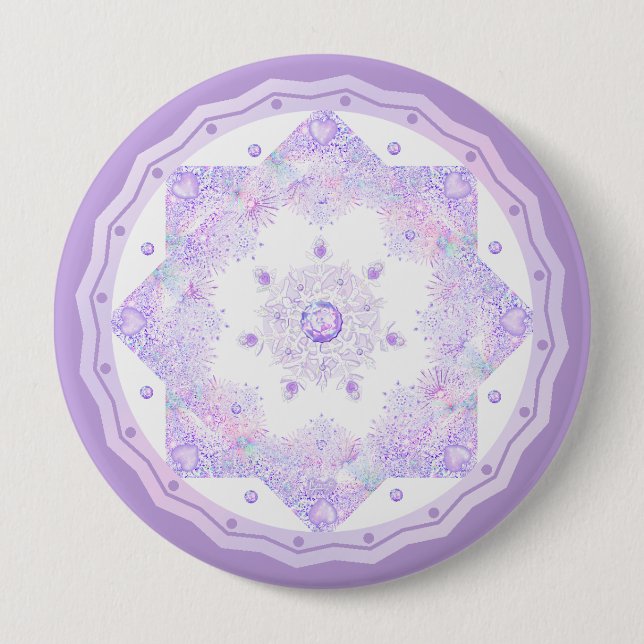 light purple snowflake & glittering heart button (Front)