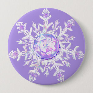 light purple snowflake & glittering heart button