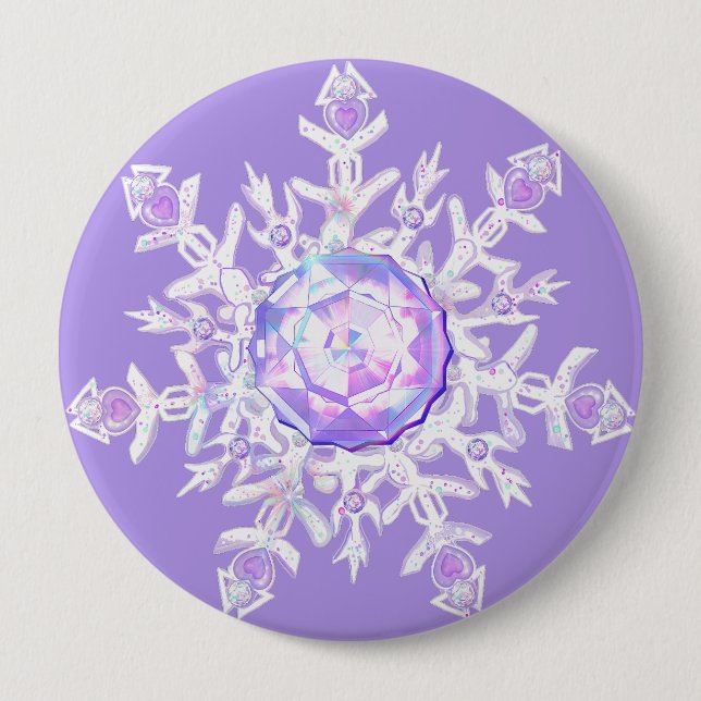 light purple snowflake & glittering heart button (Front)