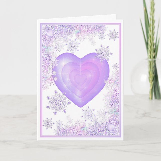 light purple snowflake & glittering heart card (Front)