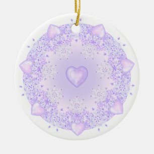 light purple snowflake & glittering heart ceramic ornament