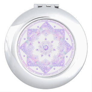 light purple snowflake & glittering heart compact mirror