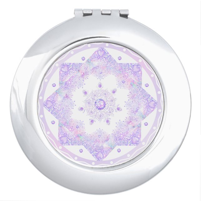 light purple snowflake & glittering heart compact mirror (Front)