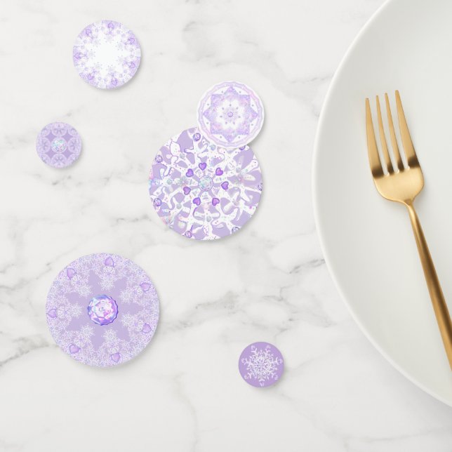 light purple snowflake & glittering heart confetti (Group)