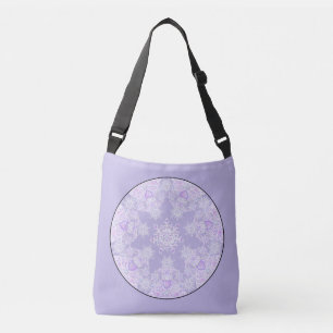 light purple snowflake & glittering heart crossbody bag