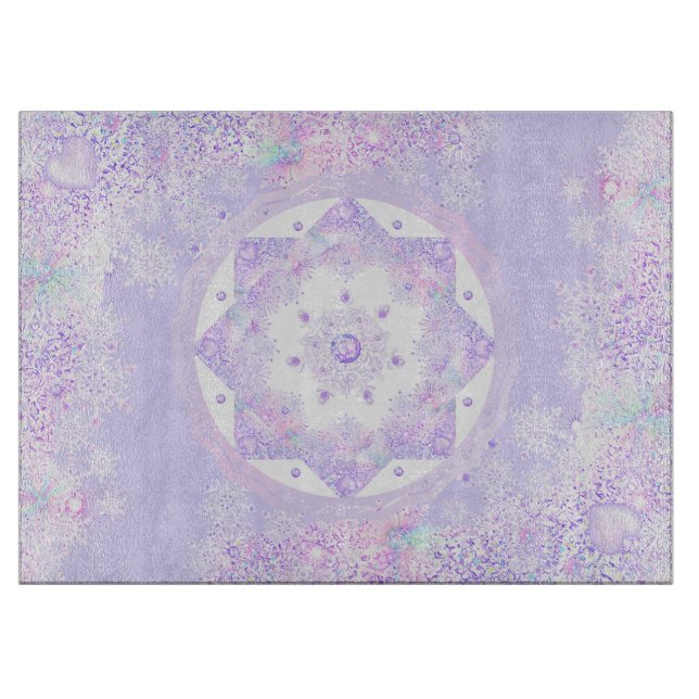 light purple snowflake & glittering heart cutting board (Front)