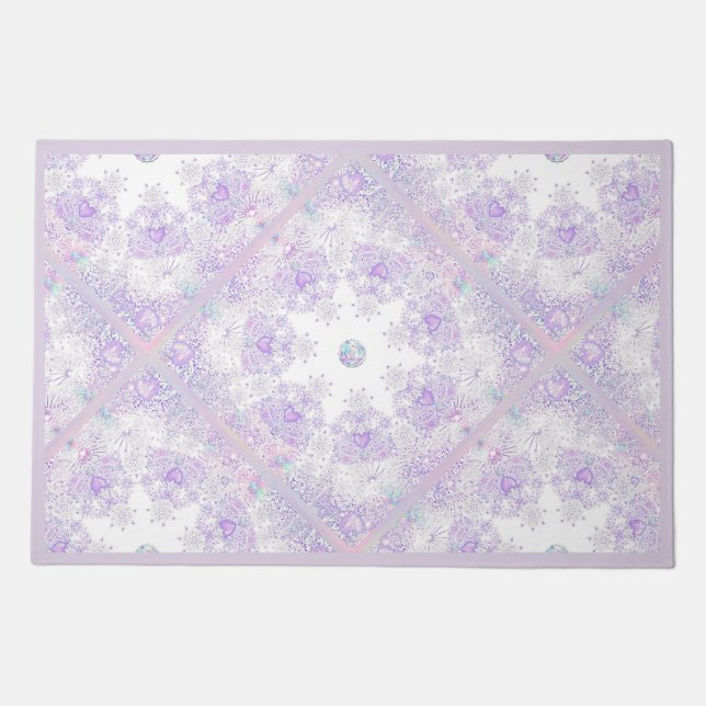 light purple snowflake & glittering heart doormat (Front)