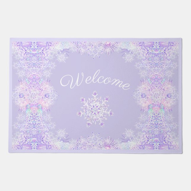 light purple snowflake & glittering heart doormat (Front)