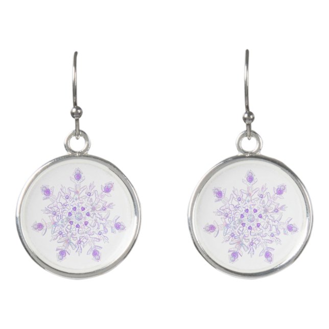 light purple snowflake & glittering heart earrings (Front)