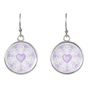 light purple snowflake & glittering heart earrings