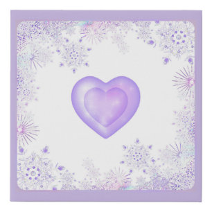 light purple snowflake & glittering heart faux canvas print