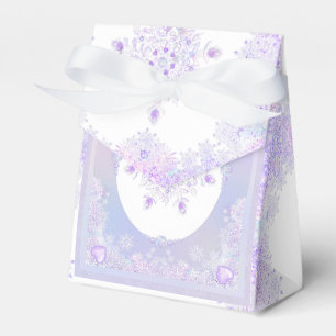light purple snowflake & glittering heart favor boxes