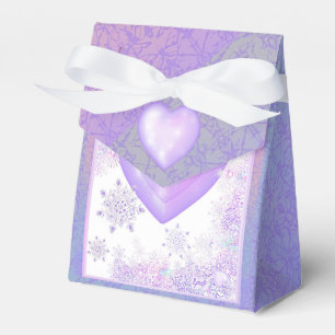 light purple snowflake & glittering heart favor boxes