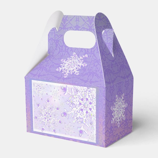 light purple snowflake & glittering heart favor boxes (Front Side)