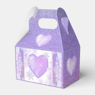 light purple snowflake & glittering heart favor boxes