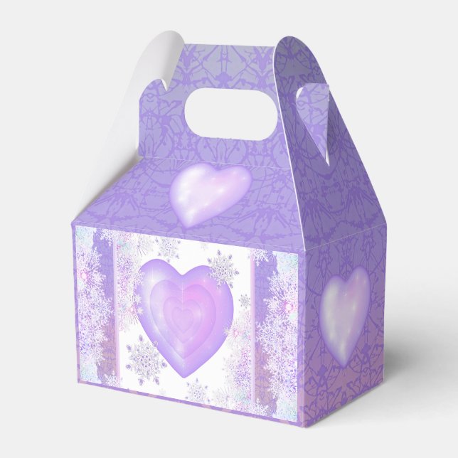 light purple snowflake & glittering heart favor boxes (Front Side)