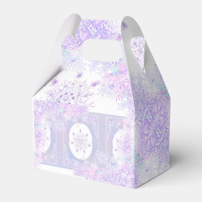 light purple snowflake & glittering heart favor boxes (Front Side)