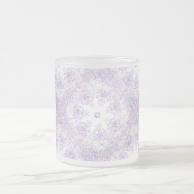 light purple snowflake & glittering heart frosted glass coffee mug (Center)