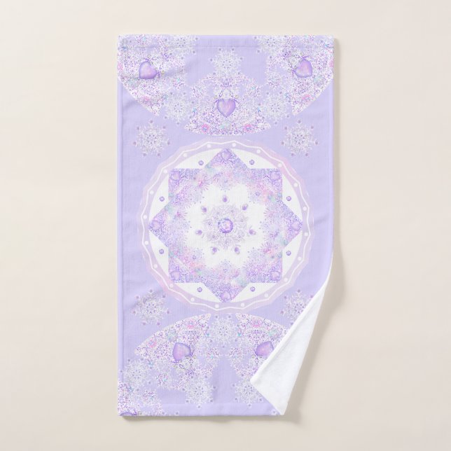 light purple snowflake & glittering heart hand towel  (Hand Towel)