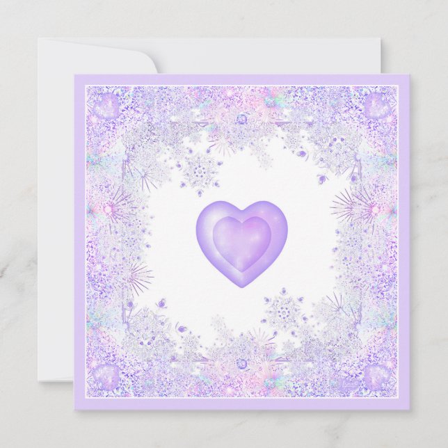 light purple snowflake & glittering heart invitation (Front)