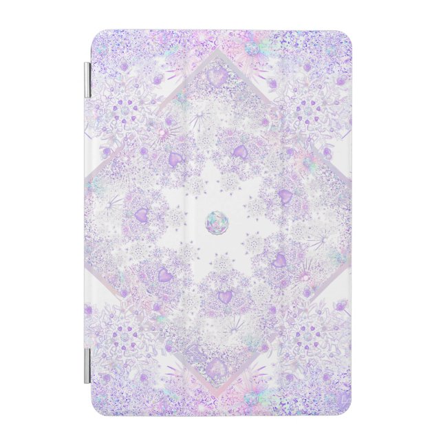 light purple snowflake & glittering heart iPad mini cover (Front)