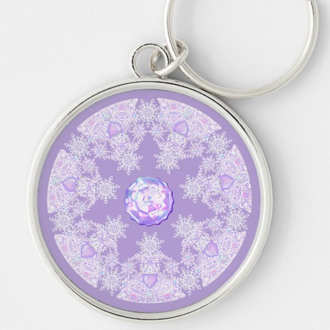 light purple snowflake & glittering heart keychain (Front)