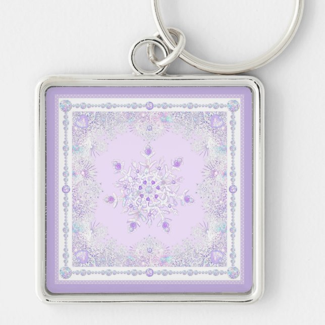 light purple snowflake & glittering heart keychain (Front)
