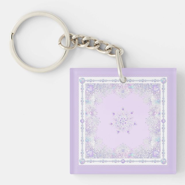 light purple snowflake & glittering heart keychain (Front)