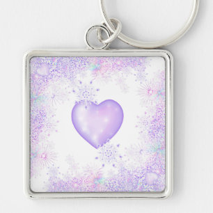 light purple snowflake & glittering heart keychain