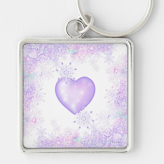 light purple snowflake & glittering heart keychain (Front)